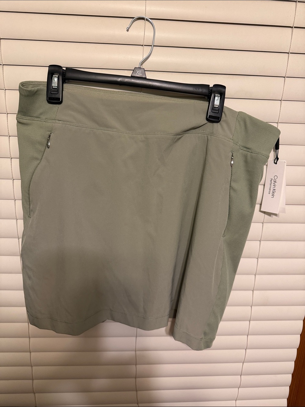 Calvin Klein Light Sage Green Athletic Skort with Zipper Pockets
